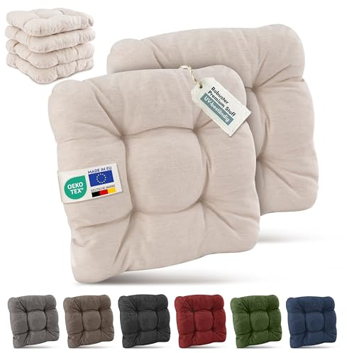 Beautissu 6er Set Premium Stuhlkissen UV-beständig robust für Balkonstühle | 40x40cm 8cm dick Natur Sitzkissen Outdoor Indoor Polster Gartenstuhl Sitzpolster Stuhl Kissen Sitzauflage HighLux SK
