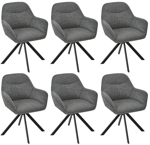 Goeurvant Esszimmerstühle Drehbar 6er Set mit Armlehne, 360° drehbar, Polsterstuhl Chenille, Drehstuhl Esszimmer, Küchenstuhl mit Metallbeine für Esszimmer, Küche, Schiefergrau