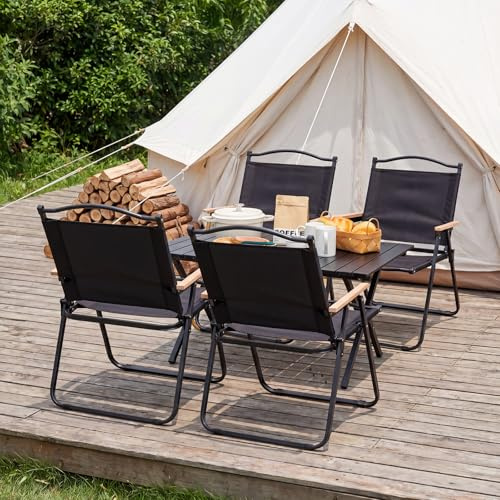 PURELLEL Campingtisch mit Stühlen Essgruppe,Klapptisch und Klappstühle für 4 Personen Sitzgruppe,Gartenmöbel Set,für Garten,Balkon,Terrasse(Schwarz Tisch+4 Schwarz Stühle)
