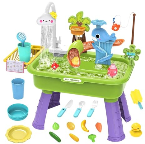 Fregadero de Juego con Agua Corriente - Mesa de Agua con Grifo a batería, Juego de Juguetes de Pesca para lavavajillas eléctrico | Jueg de rol Creativo, Utilidad de Cocina para niños, niños pequeños,