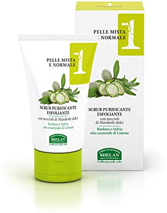 Helan Linea Viso 1 - Face Scrub Exfoliator with Sage Extracts, Lemon Essential Oil, Sweet Almond - Skincare for Combination & Normal Skin with Sebum Rebalancing Properties - Made in Italy, 200 ml