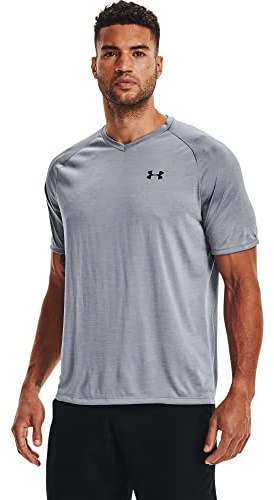 Under Armour Men's Tech 2.0 V-Neck Short Sleeve T-Shirt, Steel (035)/Black, Medium