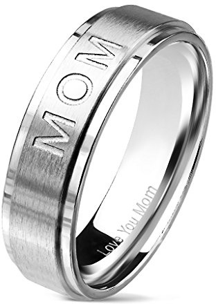 BlackAmazement 316L Edelstahl Ring MOM Familie Mutter mit Gravur Love You Mom Silber Rosegold Damen (Silber, 57 (18.1))
