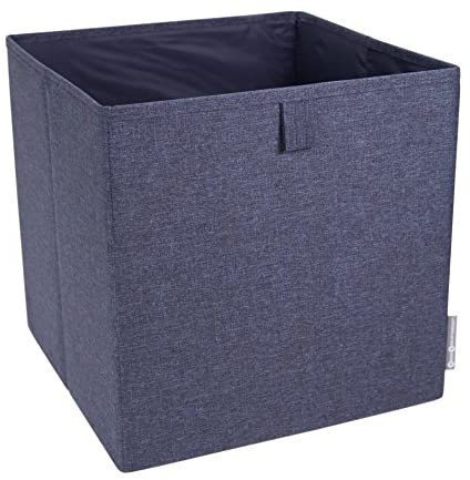 Bigso Box of Sweden Cubo de tela para la estantería o el armario – Amplio cubo organizador para ropa, juguetes, material de oficina, etc. – Caja cubo plegable de poliéster y cartón – azul