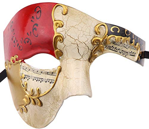 Thmyo Das Phantom der Venezianischen Karnevals-Maskerade-Maske des Vintagen Entwurfs-halber Gesichts-Männer (Beige und rot)