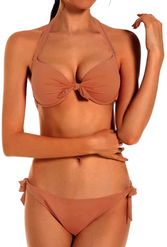 EONAR Damen Bikini Set Bademode Nackenträger Push up Bikinioberteil Einstellbar Seitlich Bindungen Zweiteilige Women Swimwear Zweiteilige Swimsuit