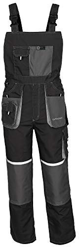 ART.MAS Bib and Brace Dungaree Mens Multi-Pocket Cargo Heavy Duty Work Overalls, Triple Stitched Cordura Reinforcing Stress Points Knee Pad Pockets, Hi Vis (38/40 Inch - 56 EU, NO Knee pad) Grey