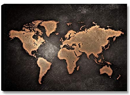 Quadri L&C ITALIA World Map 70 x 50 cm Canvas Wall Art Print on Canvas Vintage Modern Office Kitchen