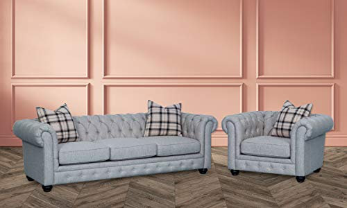 jvmoebel Chesterfield Sofagarnitur Sofa Couch Polster 3+1 Sitzer Leder Couchen Textil Neu