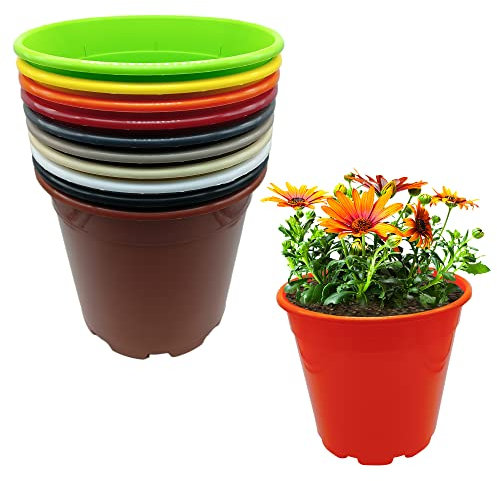 Murgiplast Macetas de Plástico para Plantas y Flores, Maceteros Grandes Decorativos de Interior y Exterior, Tiestos de Cultivo de Colores para Jardín, 22 cm, 10 Unidades