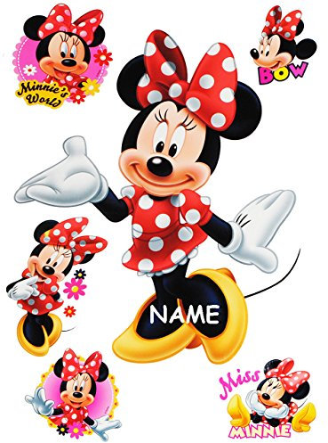 alles-meine.de GmbH 6 TLG. Set Wandtattoo/Sticker - Minnie Mouse - incl. Name - Wandsticker + Fenstersticker - Aufkleber für Kinderzimmer - Maus Playhouse/Mädchen - Kin..