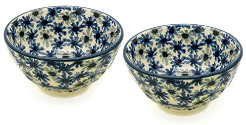 Bunzlauer Reis-Schalen 13,5 cm geriffelt im Set zu 2 Stück (Dekor Kornblumen)