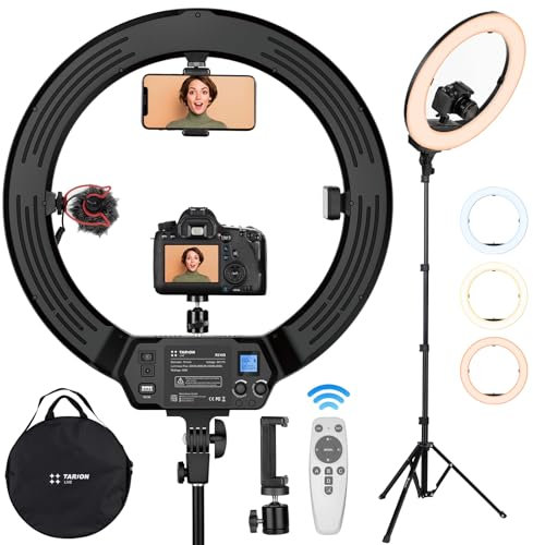 TARION LED Ringlicht mit Stativ, 19 Zoll Ringleuchte Licht Set mit Handyhalterung Fernbedienung Dimmbare Lampe für Smartphone Kamera Selfie Fotografie Vlog TikTok