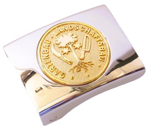 GravurManufakturBerlin Koppelschnalle Gartenbau Landschaftsbau Handwerk Zunftzeichen Geselle Koppelschloss (Silbern-Golden)