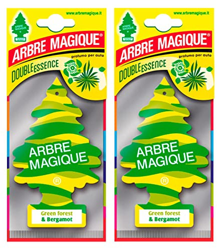 Arbre Magique Mono, Autoduft, Green Forest & Bergamot, entscheidender und prickelnder Duft, hält bis zu 7 Wochen, Made in Italy, 2 Stück