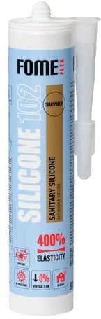 Klare Silikon Bad Dichtmasse [310 ml] - Professionelles Silikon Transparent Wasserdichtes Sanitärsilikon - Sanitärsilikon Transparent Silikon Badezimmer, Rinnen und Fensterabdichtung von Fome Flex