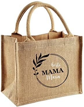 minimutz Jute-Tasche 'Beste Mama' zu Muttertag | Kleine Geschenk-Tasche personalisiert und bedruckt | Mama Oma Geschenk S (26 x 22 x 14 cm)