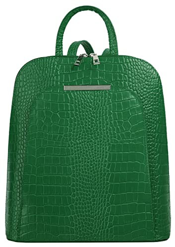 Cluty Rucksack Echt Leder Damen | Made in Italy, Smartphonefach, Daypack aus Rindleder, Citybag im Kroko-Look, Lederrucksack mit Reißverschluss | 021373