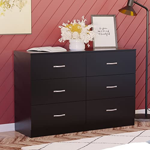 Vida Designs 6 Drawer Wide Chest of Drawers Bedroom Storage Unit Sliding Drawers Bedroom Furniture (Black)
