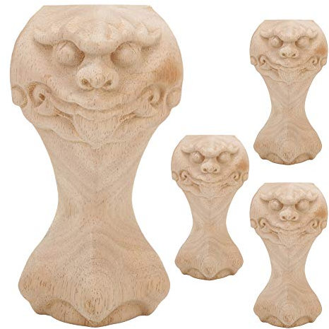Lot de 4 pieds de meubles en bois, pieds de canapé sculptés non finis, armoire, armoire, bibliothèque, pieds en bois massif, pieds de meubles sculptés non finis pour canapé, table basse, meuble TV