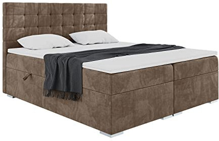MEBLINI Boxspringbett mit Bettkasten - Gepolstert Doppelbett mit Matratze und Topper - Polsterbett mit Stauraum - Bett mit Kopfteil - Stauraumbett - Claudia - 180x200 - H3/Braun Samt