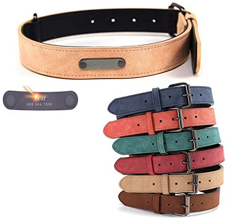 WEIWU Personalisiert Hundehalsband mit Namen und Telefonnummer, Lederhalsband aus Hochwertigem, Einstellbar Hund Halsband für Kleine und Mittelgroße Hunde