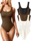 OQQ Damen Bodysuit 3-teilig Sexy Gerippt ärmellos Quadratischer Ausschnitt Schwarz Kaffee Beige