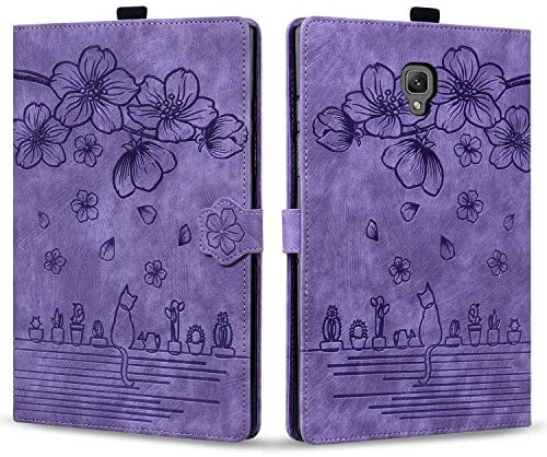 Rosbtib Coque pour Samsung Galaxy Tab A 10.5 SM-T590/T595, Etui Cuir PU avec Fentes Cartes Magnétique Housse Galaxy Tab A 10.5 Pouce 2018, Violet Chat Sakura