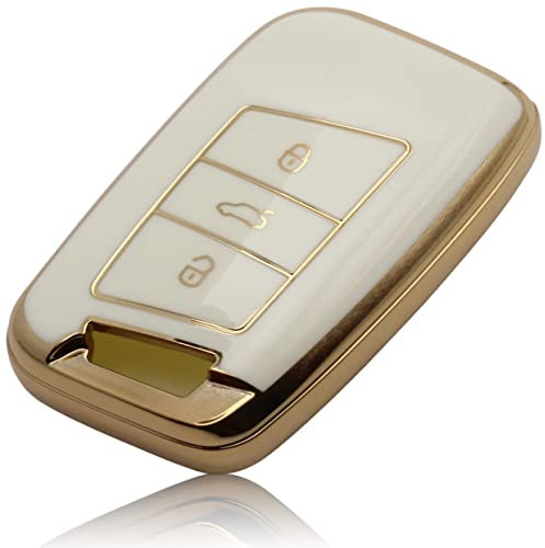 FOAMO Autoschlüssel Hülle Kompatibel mit VW Passat B8, SEAT, Skoda Keyless Autoschlüssel - TPU Schlüsselhülle - Schutz-Hülle für Autoschlüssel Weiß