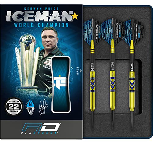 RED DRAGON Gerwyn Iceman Price Avalanche Pro Gold 22 Gramm Premium Tungsten Darts Set mit Flights und Stielen