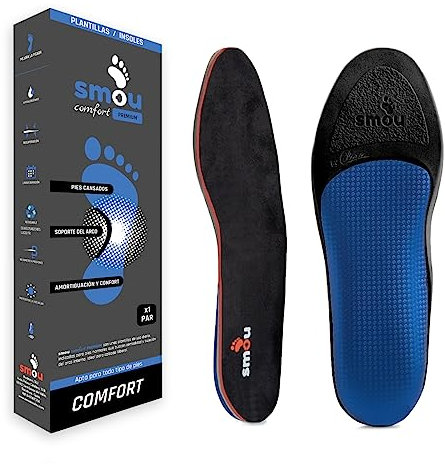 SMOU COMFORT PREMIUM Semelles Chaussures Gel et Mousse à Mémoire avec Support Arc pour Femme & Homme | Spécial pour Bottes de Travail | Grand Support et Amortissement | Repos Plante & Talon | 41-42 EU