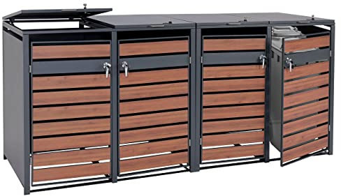 XL 4er/8er-Mülltonnenverkleidung HWC-J81, Mülltonnenbox, Metall 118kg anthrazit - Kirsche-Holzoptik Dunkelbraun