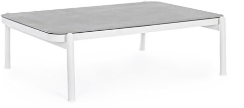 Decor Space Table basse Florencia avec structure en aluminium, plateau en verre effet pierre pour extérieur (Blanc)