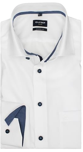 OLYMP Herren Businesshemd Langarm Luxor,Einfarbig,modern fit,Global Kent,Weiss 00,45