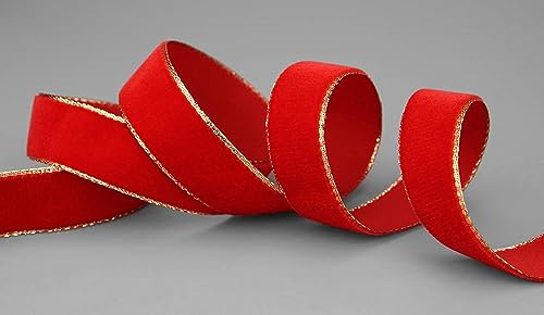 3 m x 16 mm Samtband 629G HELL ROT Gold Samt mit Goldkante Velvet Velour Geschenkband Schleifenband elegant Geschenkverpackung Dekoration Weihnachten Band Nähen