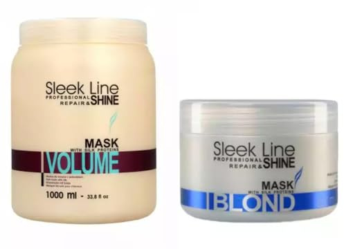 Stapiz Sleek Line Q10 Maske Blond Blau 250ml & Sleek Line Volumenmaske 1000 ml – Premium Haarmaske für blondiertes Haar und Volumen, Anti-Gelbstich und Sleek Bun Optimierung
