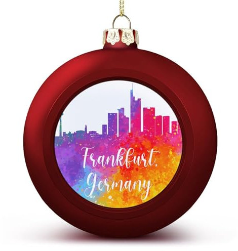 Stadt Wolkenkratzer Gebäude Silhouetten Weihnachtskugeln Ornamente Weihnachten Deutschland Frankfurt Regenbogen Skyline Hängende Kugel Deko für Weihnachtsbäume, Urlaubsparty Neujahr Geschenk