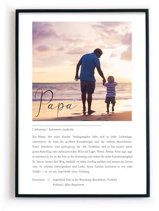 Papa Geschenk Definition Bild mit Foto Personalisiert - Persönliches Weihnachtsgeschenk, Geburtstag, Weihnachten, Vatertagsgeschenk, Vatertag – optional mit Bilderrahmen