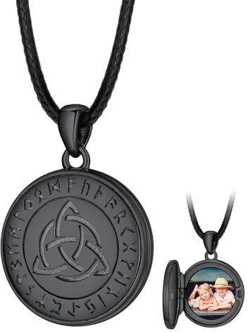 FaithHeart Kupfer Kette mit Foto Medaillon für Herren Damen Schwarz Halskette Bildanhänger Schmuck für Geburtsstag Weihnachten Kettelänge 45/50/55/60/65/70/75CM