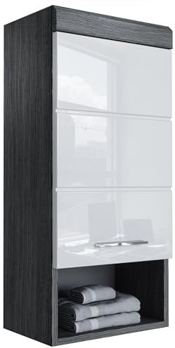 Newroom Hängeschrank Avola Anthrazit Weiß Hochglanz Wandschrank Modern - 37x79x24 cm (BxHxT) - Badezimmermöbel - [Void.Four] Bad Badezimmer