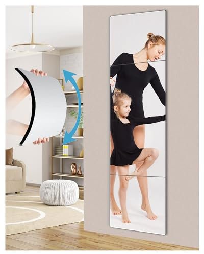 Wandspiegel in voller Länge Fliesen,Unbreakable Gym Spiegel für Home Gym,14x14Zoll 4PCS, Acryl Plexiglas Schließfach Spiegel,Rahmenloser Körper für Schlafzimmer,Wand-befestigter Workout Aufklebe