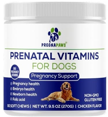Dog Prenatal Vitamins - Advanced Prenatal Supplement for Pregnant and Nursing Dogs - Supports Healthy Pregnancy, Puppy Development & Lactation - Rich in Folic Acid, Iron & Calcium - 90 Soft Chews