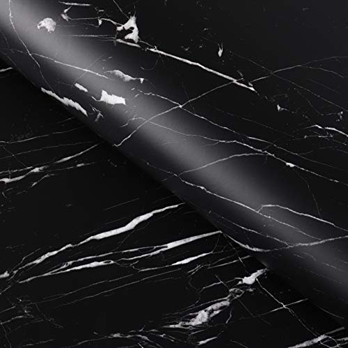 FunStick Papel Pintado Negro Adhesivo para Forrar Marmol Cocina Vinilo Adhesivo Mesa Comedor Impermeable Autoadhesivo Pared Baño 30CMx5M