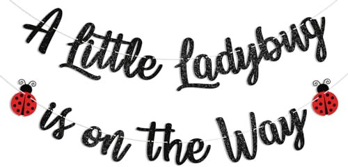A Little Ladybug is on the Way Banner – Marienkäfer Babyparty Dekorationen Mädchen Babyparty Geschlecht Enthüllung Party Dekorationen Schwarz Glitzer