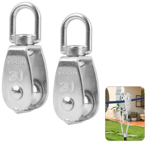 2 Stk Flaschenzug Umlenkrollen Seile M20 Umlenkrolle Klein Edelstahl Riemenscheibe flaschenzug Seilrolle mit Kugellager Stahlseil für 3-8mm Seile, Innen-Außenbereich (M20)