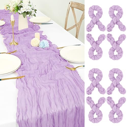 8 Stück Seihtuch Tischläufer Helles Lila, 55x300 cm Käsetuch Tischläufer Waschbares Gaze-Stoff Boho Cheesecloth Tischläufer Hochzeit Tischdecke für Hochzeit Geburtstags Brautparty Tischdekoration