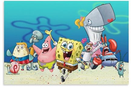 LETOOUY Anime SpongeBob SquarePants Cast Poster Dekorative Malerei Leinwand Wandkunst Wohnzimmer Poster Schlafzimmer Malerei,Wandkunst Bilddruck Moderne Familienzimmer Dekor 16x24inch(40x60cm)