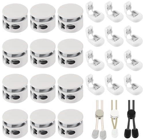 24 Stück Kordelstopper, Federschnurschlösser Weiß Kordelstopper 2 Loch Metall Ø 4 mm Kordel Stopper Schnürsenkel Stopper Schnürsenkel Verschluss für Kordelzug Rucksack Bekleid SeilSchnürsenke