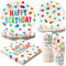 Juego de 100 vajilla de fiesta con lunares (25 personas), platos de papel desechables, pajitas de papel, servilletas, vajilla para fiestas de cumpleaños infantiles, cumpleaños de niños/niñas