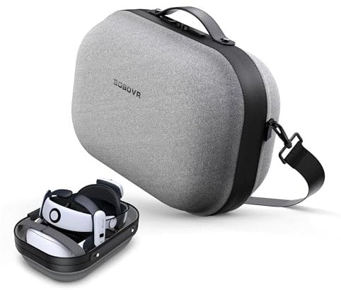 BOBOVR C3-Tragetasche, kompatibel mit Meta Quest 3 S3 Pro Gurt, drei vielseitige Modi, Desktop-Ständer für ordentlichen Arbeitsplatz, grau, Modern